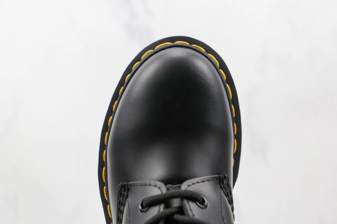 Dr. Martens 1460 Black Smooth Leather Yellow Stitch Martin Boots