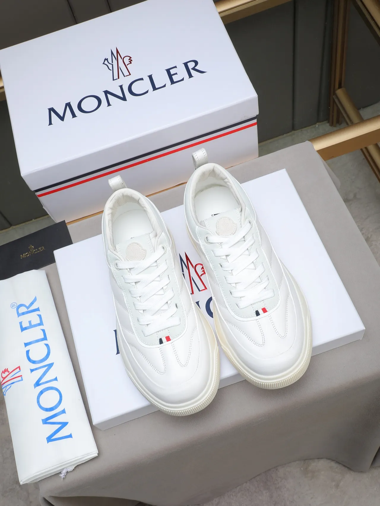 Moncler White Leather Platform Sneaker