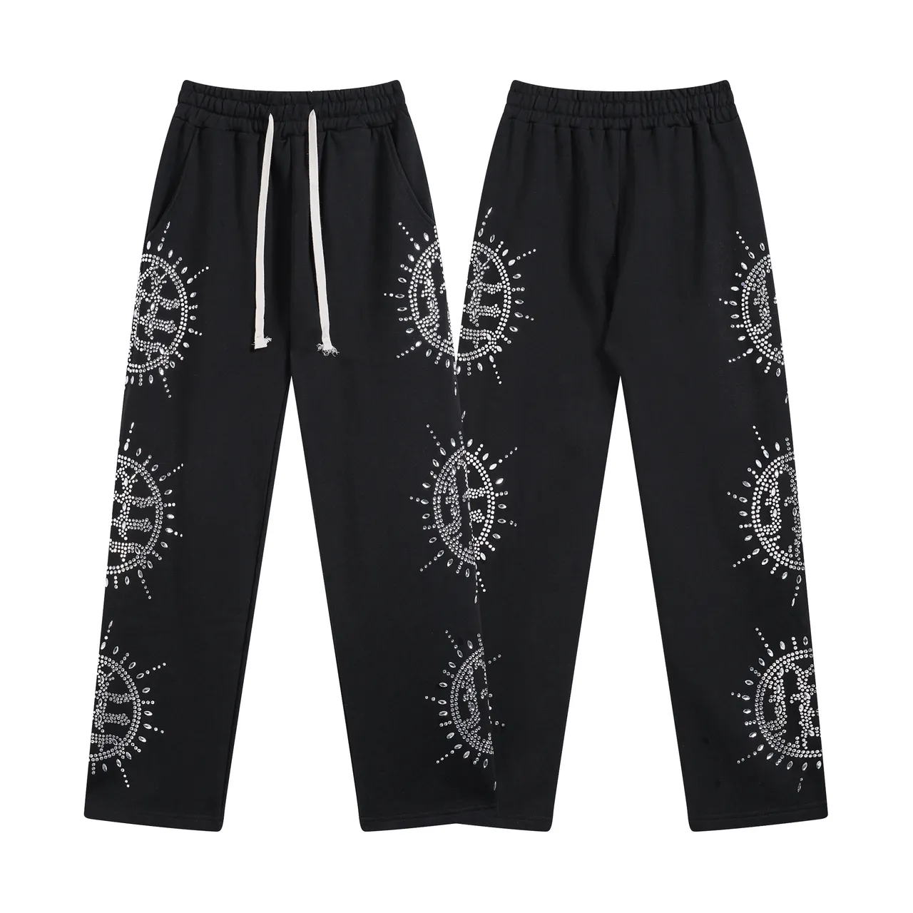 Black Rhinestone-Embellished Elastic-Waist Relaxed Sweatpants