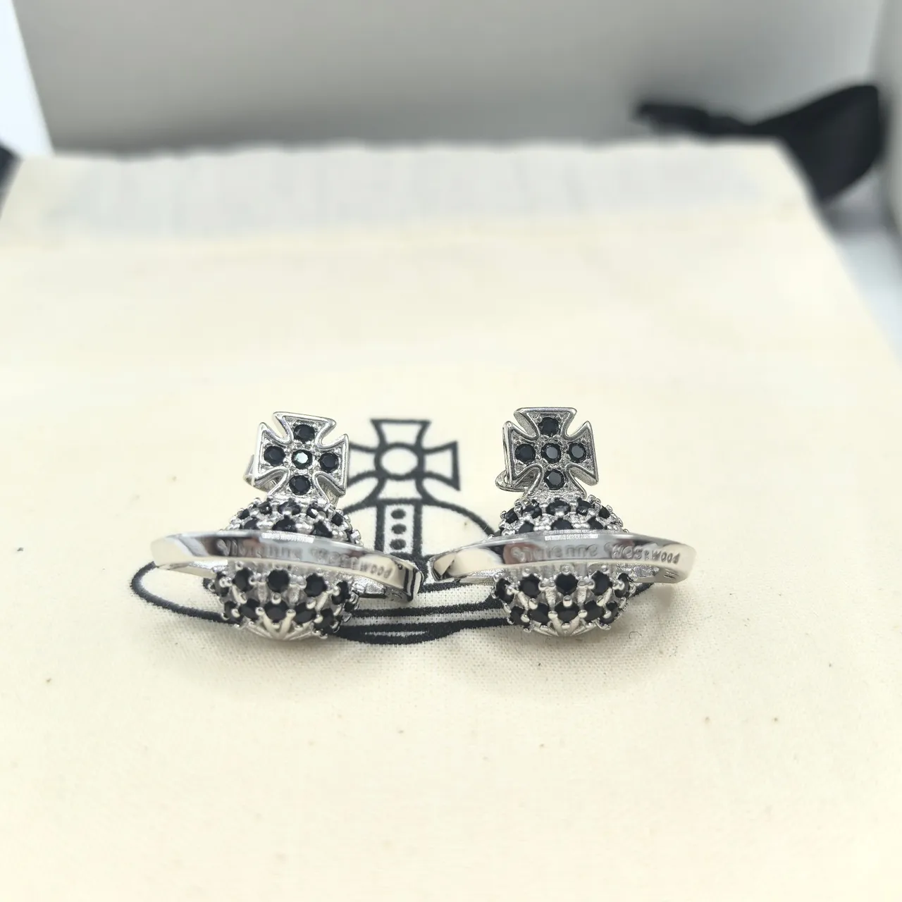 Vivienne Westwood Orb Cross Pavé Black Stud Earrings