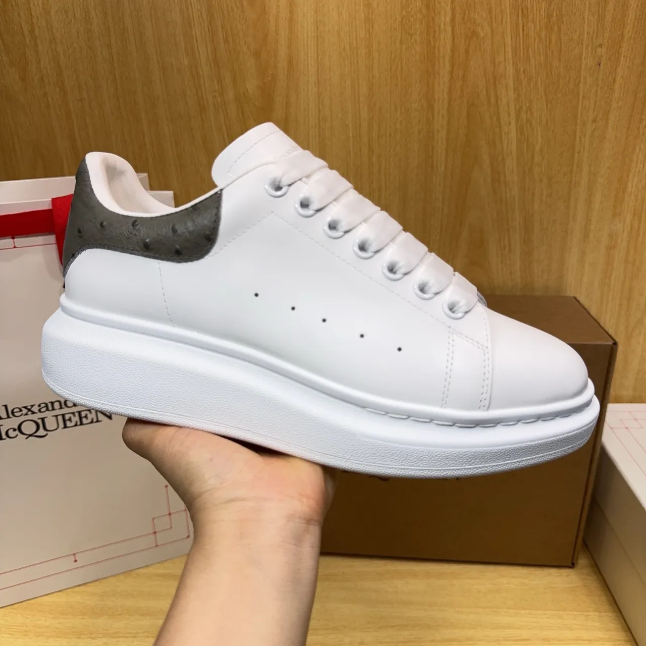 Alexander McQueen Oversized Sneaker White Gray Platform Sole Smooth Leather Upper Lifestyle Sneakers