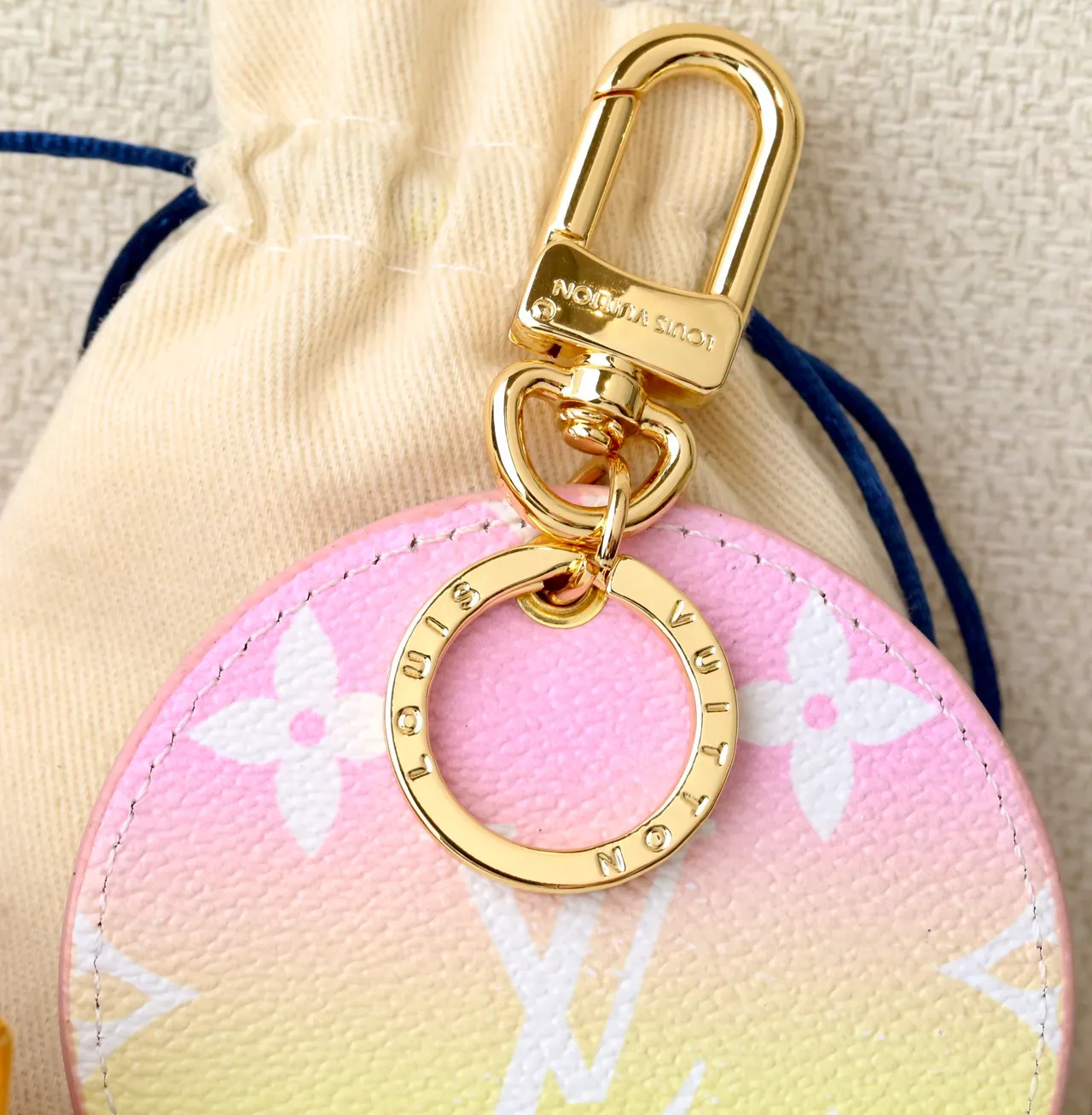 Louis Vuitton Flower Key Holder Pink Yellow Circular Leather Gradient Pastel Tote Bag