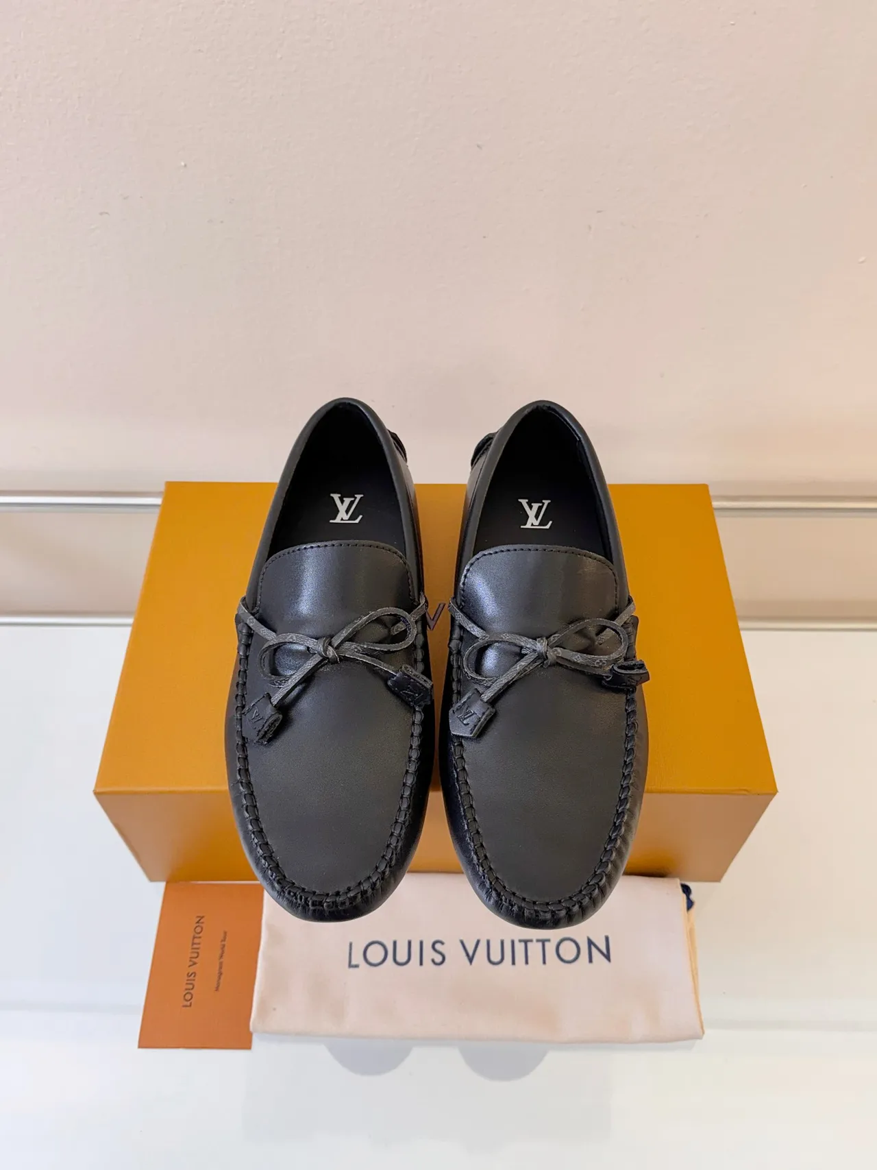 Louis Vuitton Black Leather Monogrammed Bow Detail Loafer