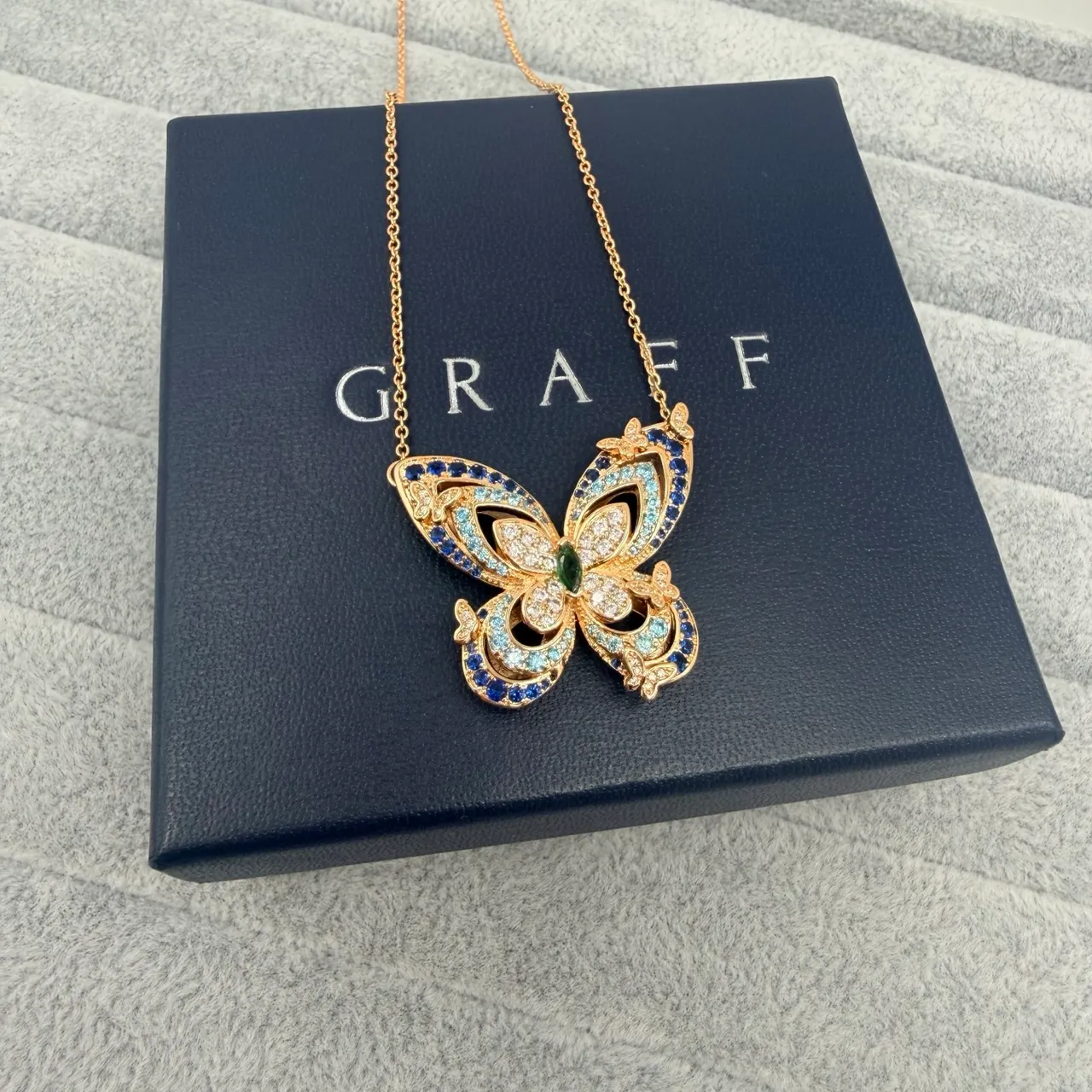 GRAFF Multicolor Gold Butterfly Silhouette Pavé-Set Gemstones Necklace