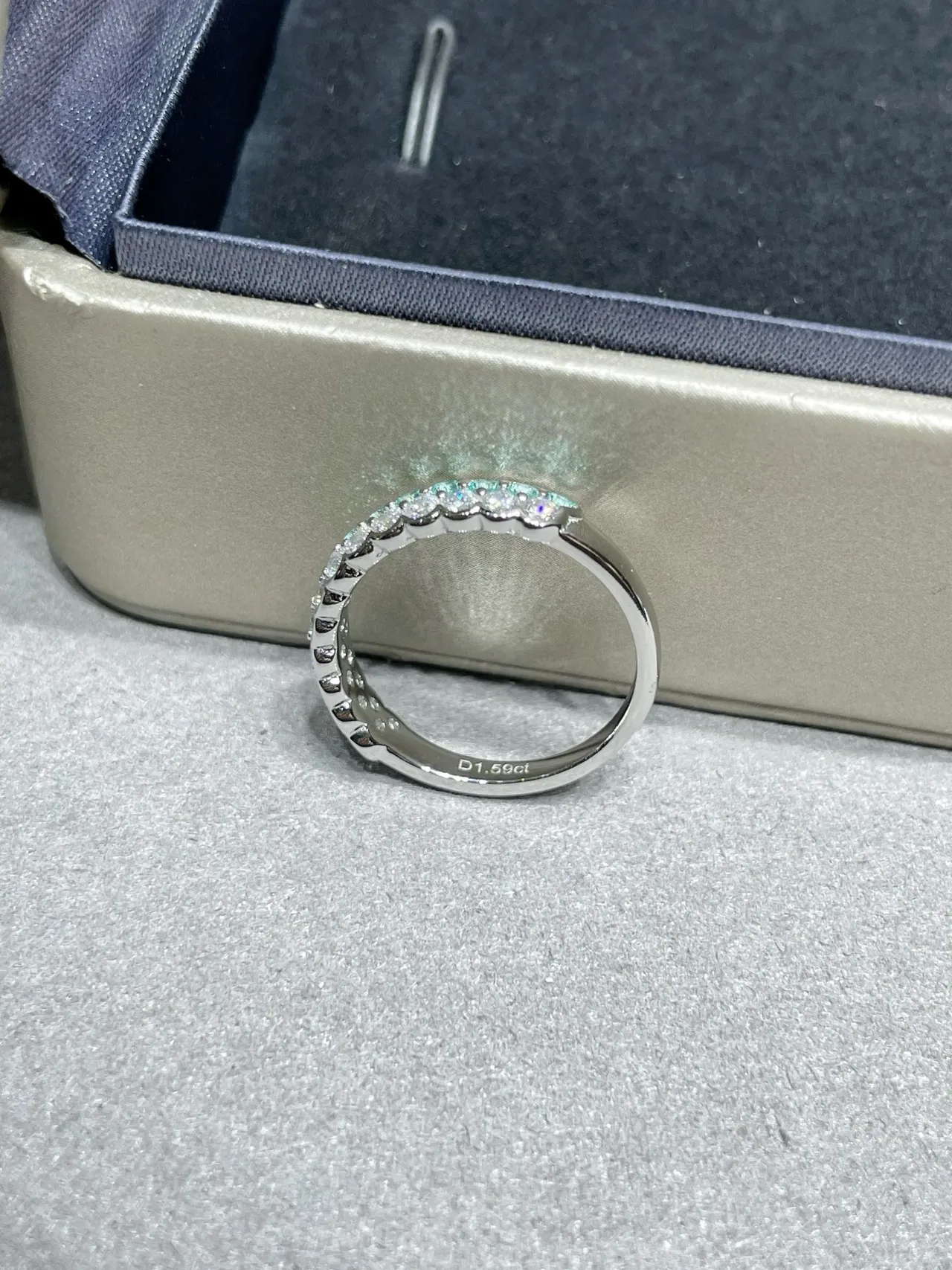 Silver-Tone Pavé-Set Teal and Clear Stone Stackable Eternity Rings