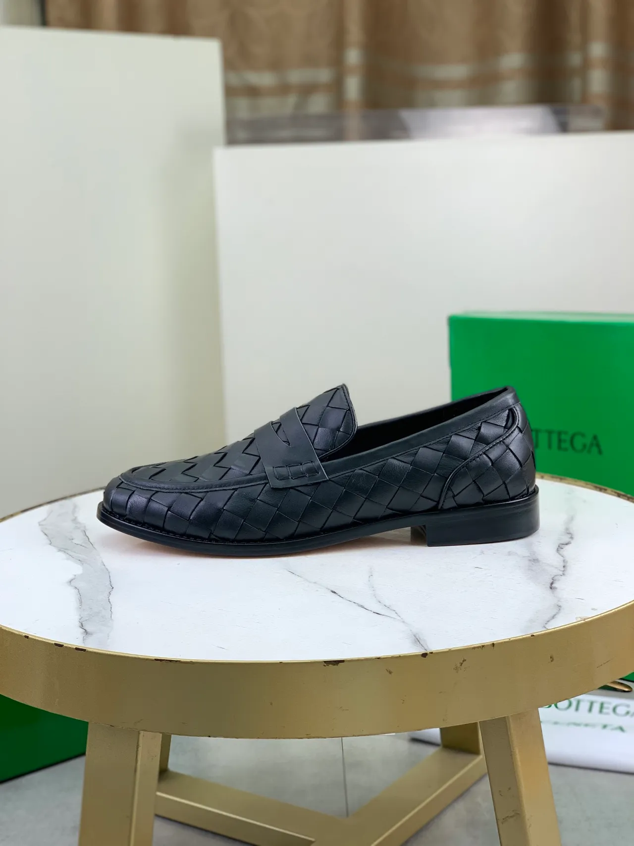 Bottega Veneta Cassette Loafer Black Woven Leather Loafers