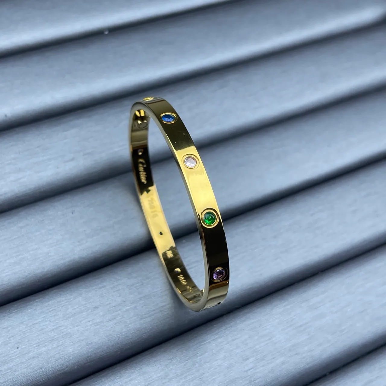 Cartier Love Multicolor Gemstone Hinged Bangle Bracelets