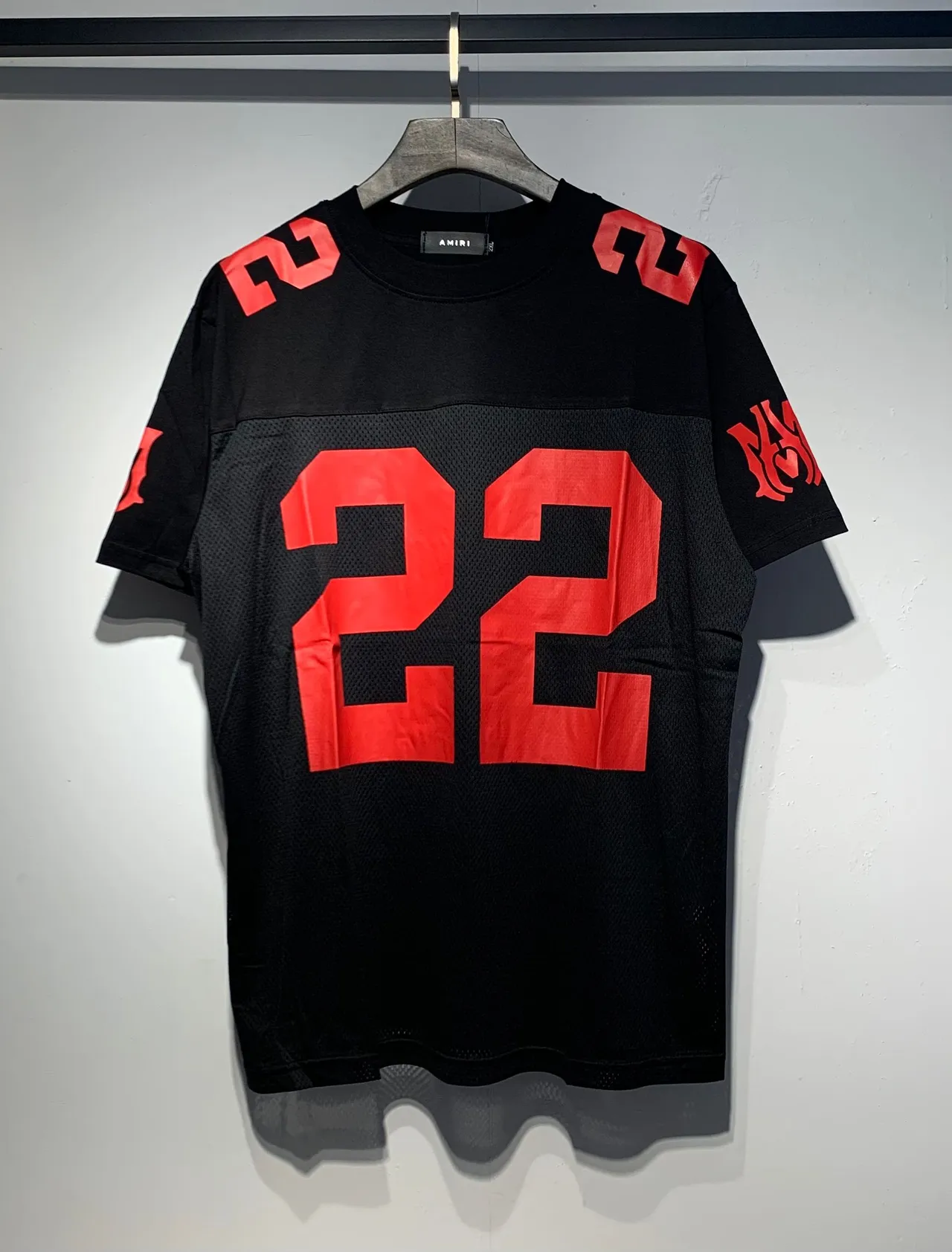 Amiri Black Red Mesh-Paneled Oversized-Number Graphic Jersey