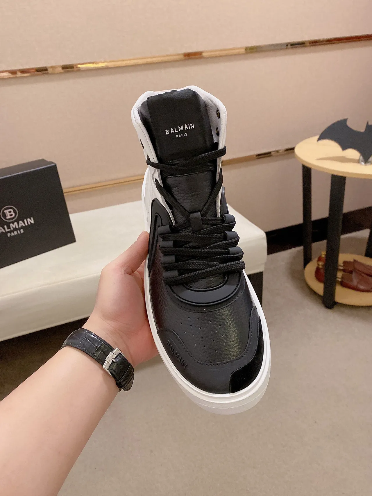 Balmain Black White High-Top Two-Tone Lifestyle Sneakers