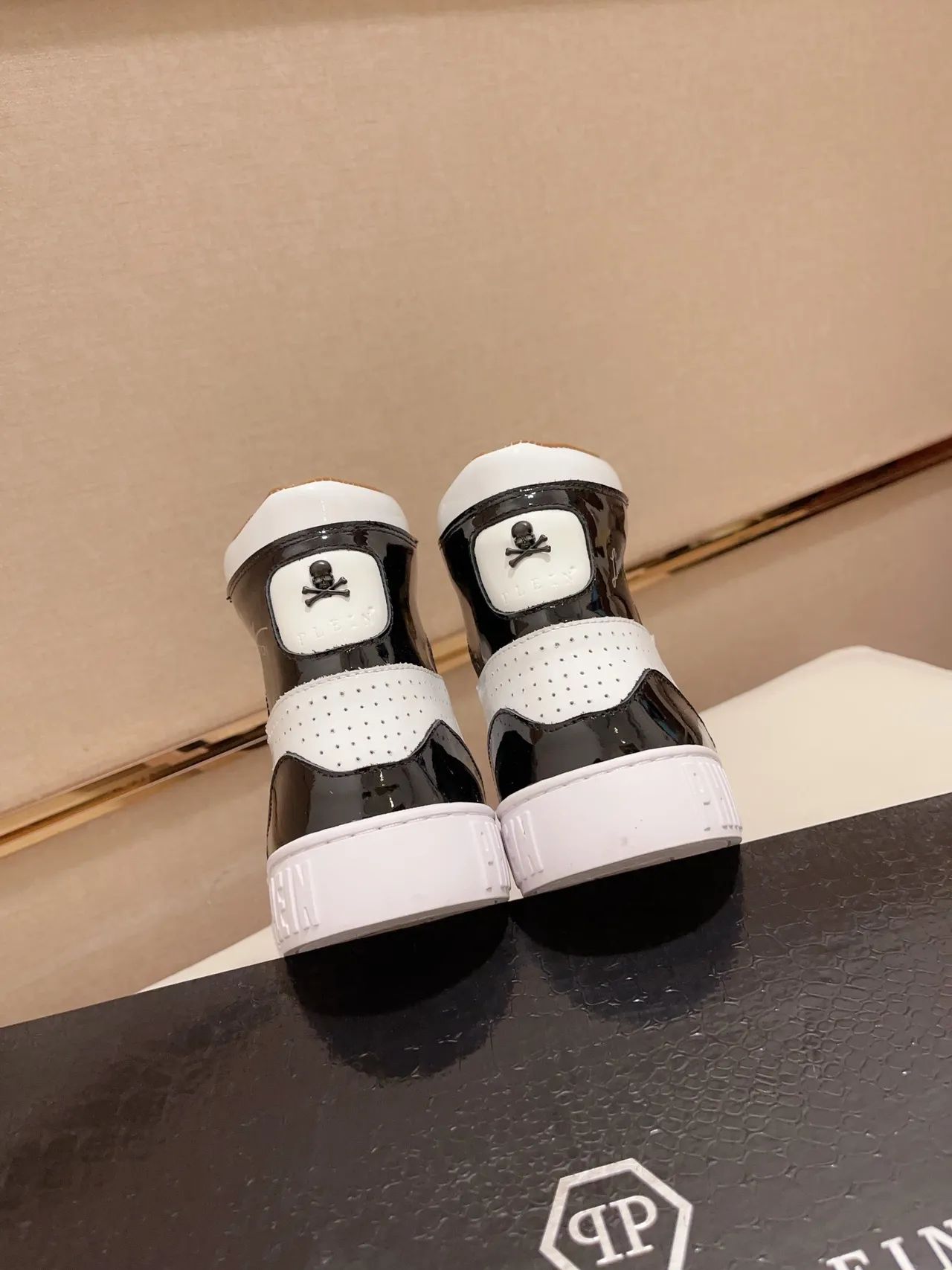 Philipp Plein Black White High-Top Patent Leather Lifestyle Sneakers