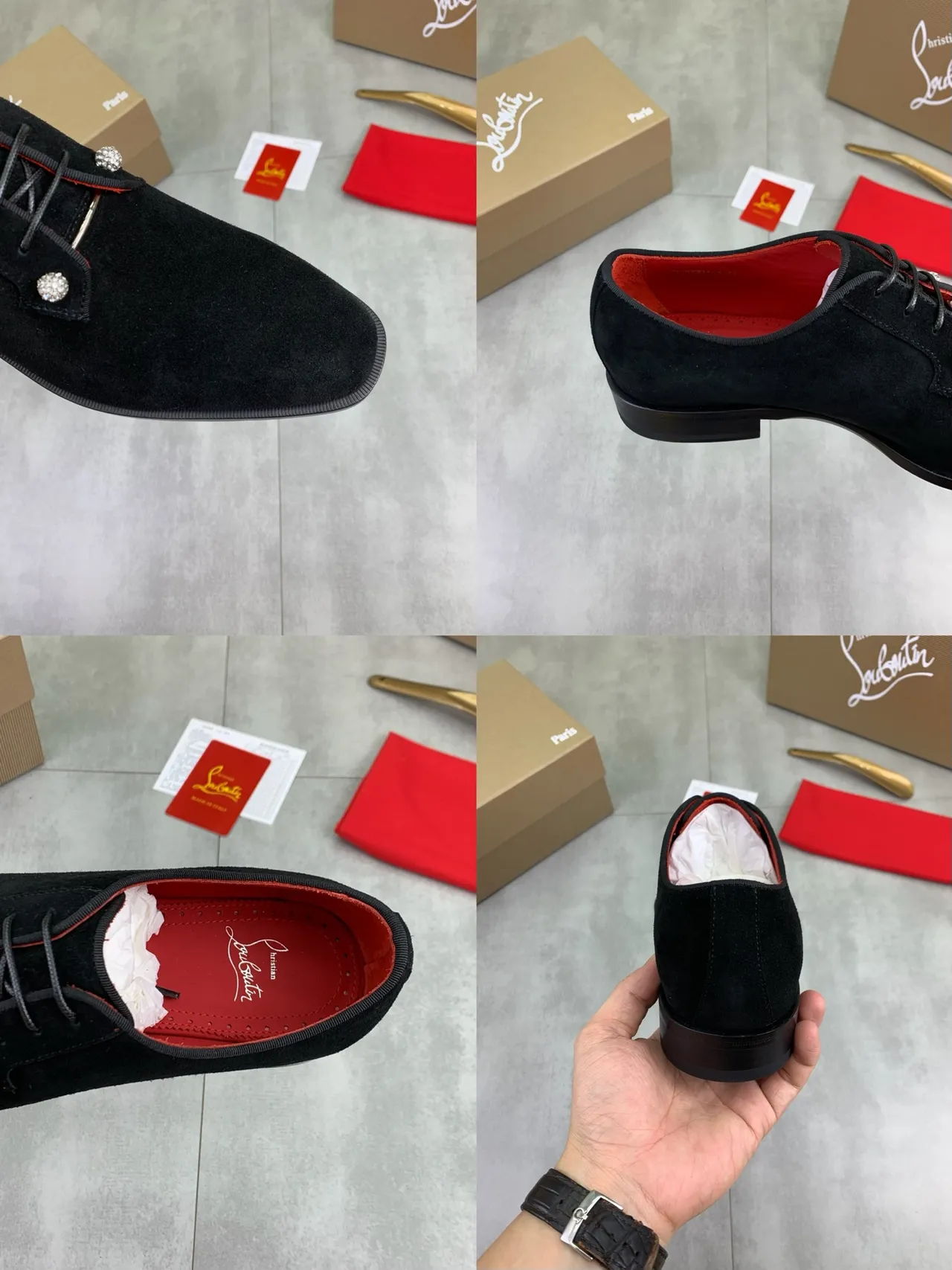Christian Louboutin Black Red Suede Upper Interior Oxford Shoes