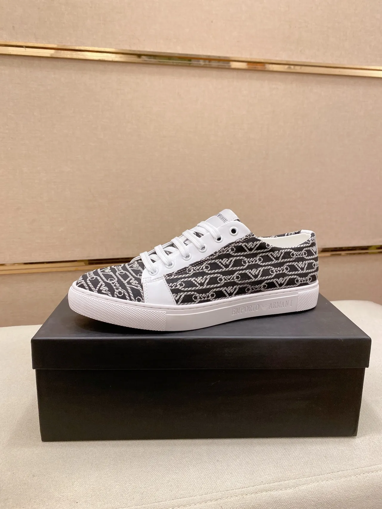 Emporio Armani Monogram-Print White-Accent Lifestyle Sneakers