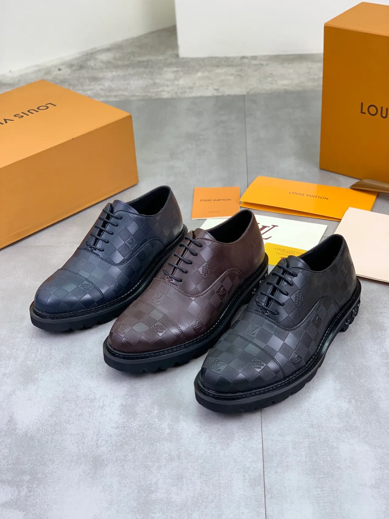 Louis Vuitton Checkered Monogram Cap-Toe Leather Shoes