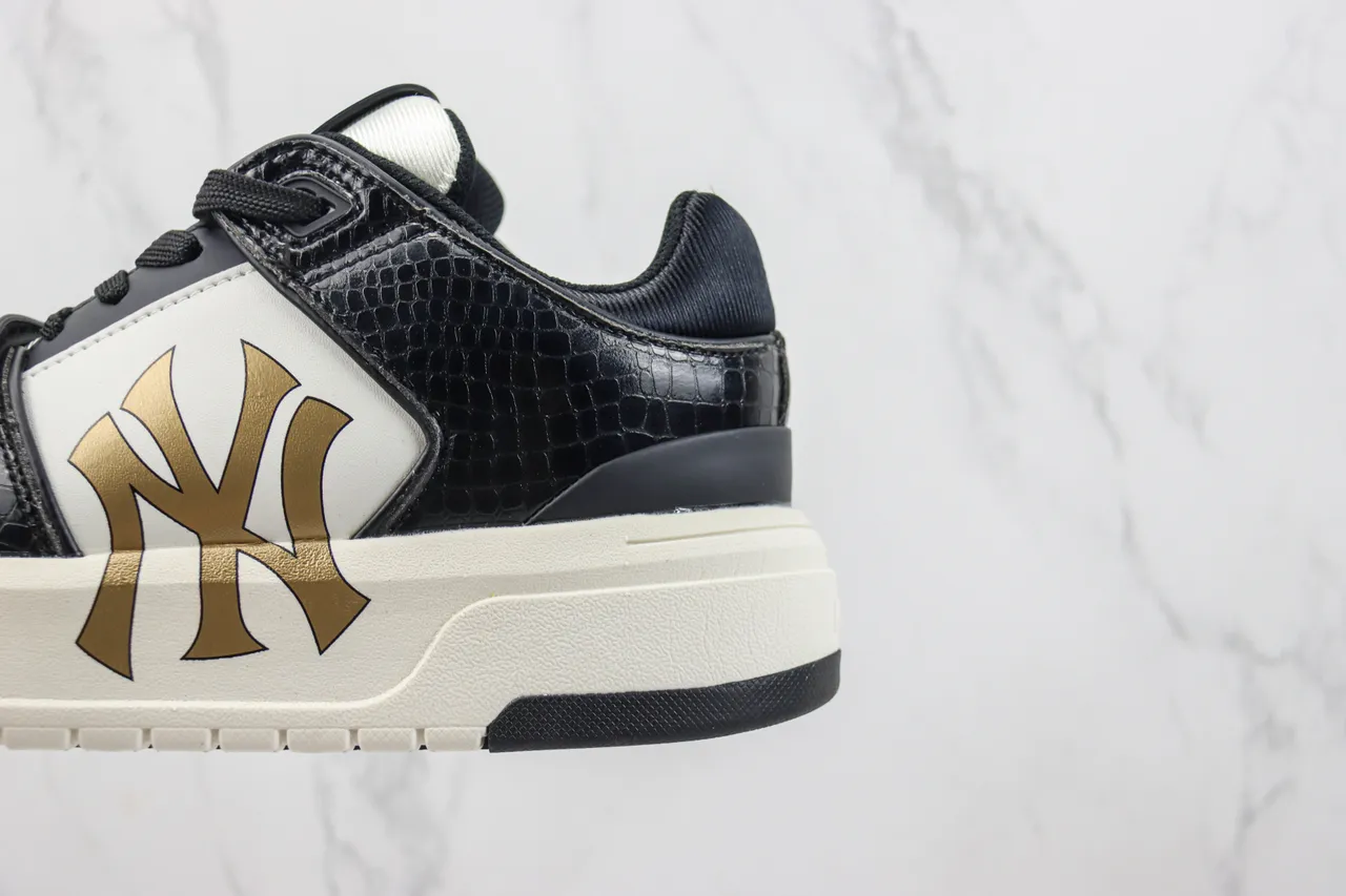 Mitchell & Ness Black Gold Crocodile-Embossed Leather White Side Panel Chunky Sneakers