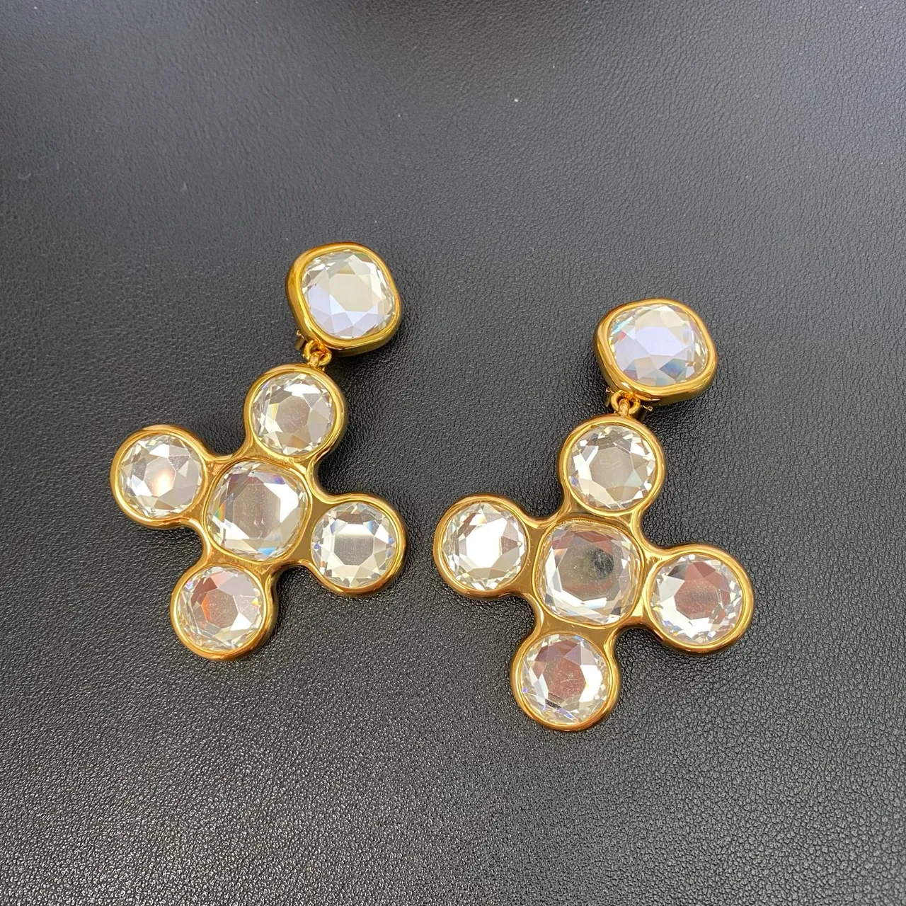 Saint Laurent Crystal Cross Cluster Gold-Tone Earrings