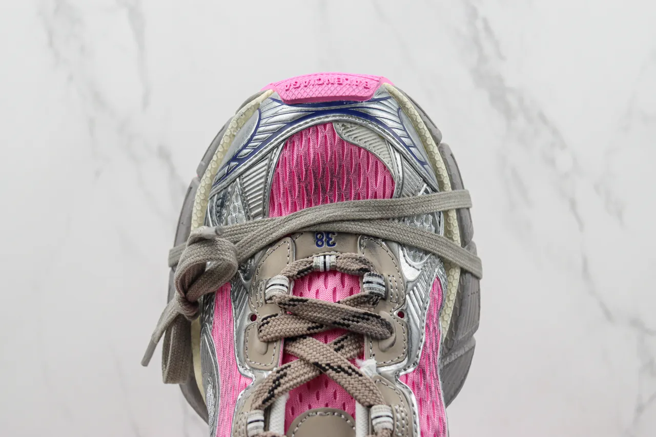 New Balance Silver Pink Chunky Layered Sole Metallic Mesh And Synthetic Upper Sneakers