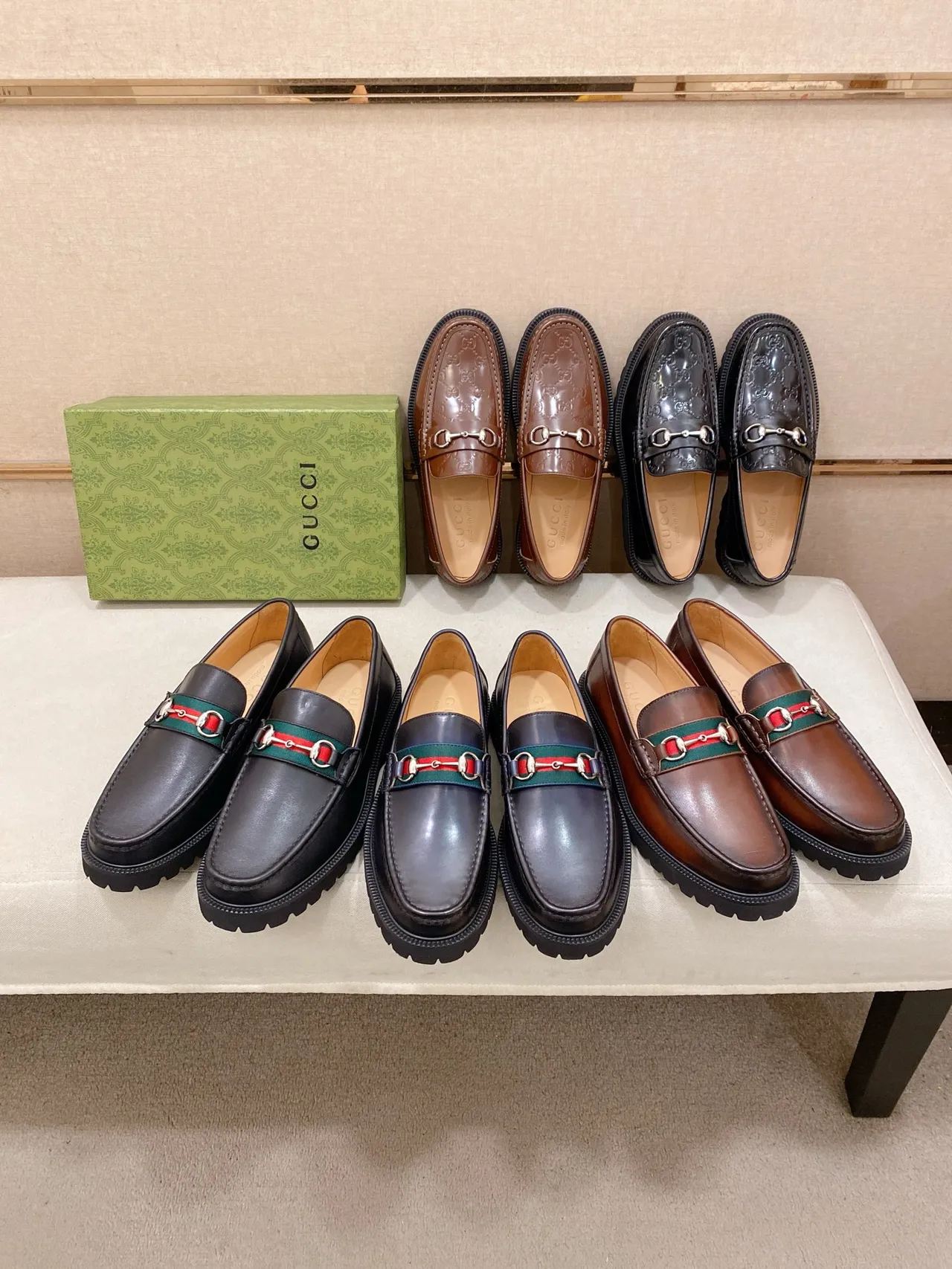 Gucci Horsebit 1955 Loafer Black Patent Leather Lug Sole Loafers