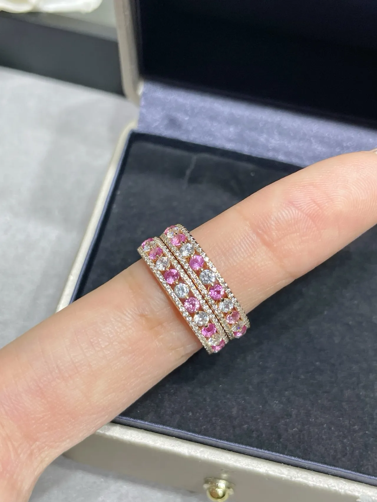 Gold Pink Eternity Band Pavé-Set Ring
