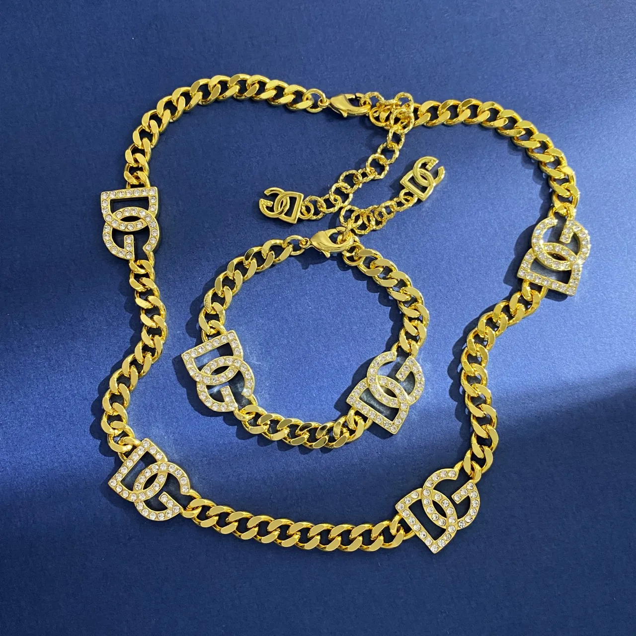 Gold Silver Curb Chain Pavé Crystal Charms Bracelet