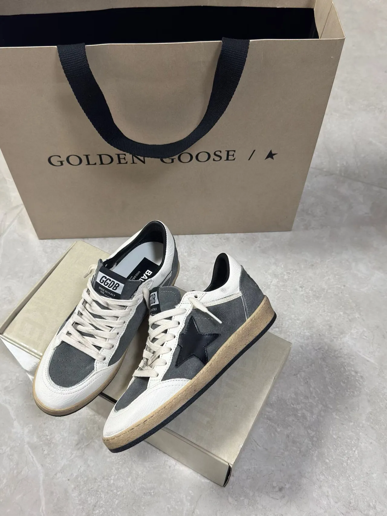 Golden Goose GGDB AllStar Distressed White Gray Black Lifestyle Sneakers