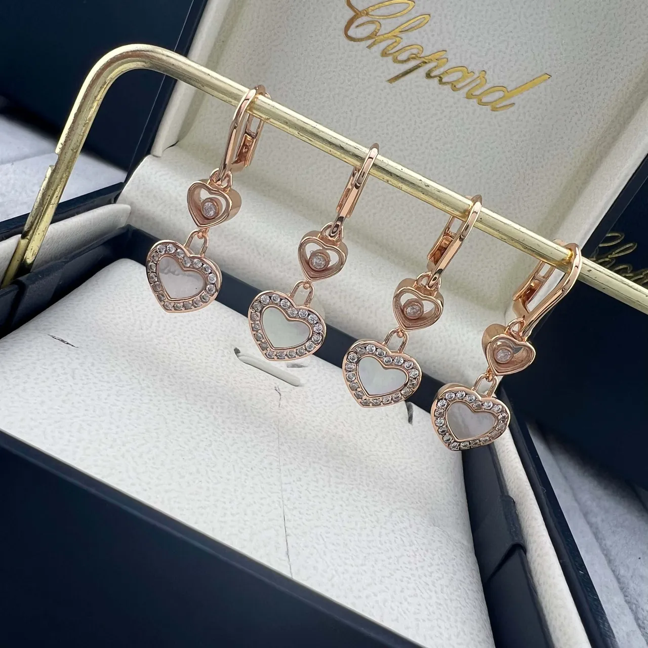 Chopard Happy Hearts Rose Gold Mother-of-Pearl Pavé Crystal Earrings