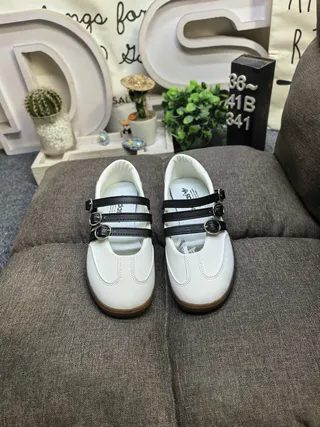 White Leather Buckle-Strap Mary Jane Shoes