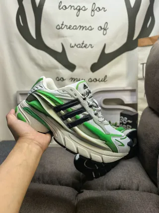 Adidas White Green Sole Mesh And Synthetic Overlays Chunky Sneakers