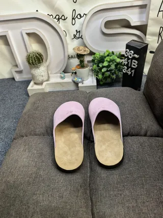 Dusty Pink Suede Cork Sole Slip-On Slippers