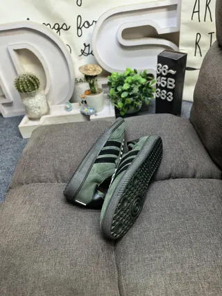 Adidas Army Green Black Suede Upper Three Stripes Lifestyle Sneakers
