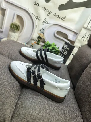 White Leather Buckle-Strap Mary Jane Shoes