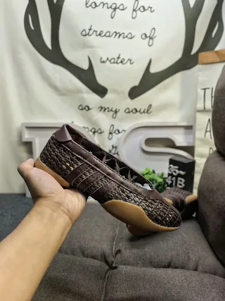 Brown Woven Slip-On Flat Casual Shoes