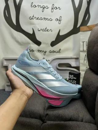 Adidas Blue Pink Lightweight Knit Upper Three-Stripe Side Panel Running Shoes
