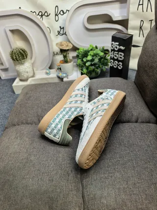 Adidas Green Beige Plaid Textile Upper Suede Heel And Toe Cap Lifestyle Sneakers