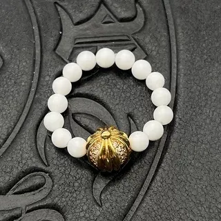 Chrome Hearts Cross Bead Bracelet Brown Silver Beaded Tiger's Eye Stone Bracelet