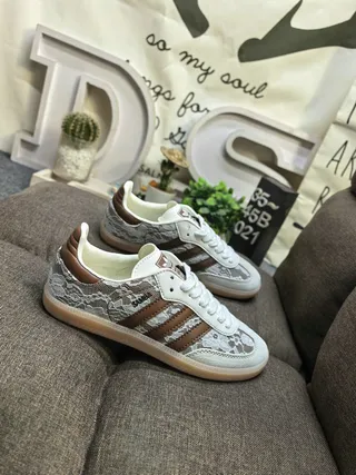 Adidas Samba Lace-Trim White Brown Lifestyle Sneakers