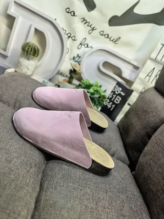 Dusty Pink Suede Cork Sole Slip-On Slippers