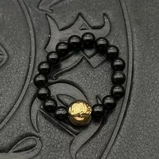 Chrome Hearts Cross Bead Bracelet Brown Silver Beaded Tiger's Eye Stone Bracelet