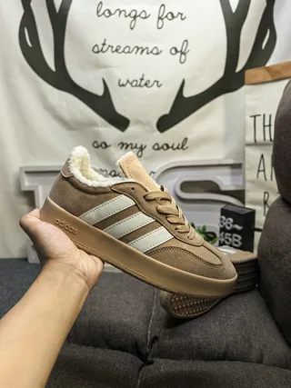 Adidas Beige Suede Shearling-Lined Lifestyle Sneakers