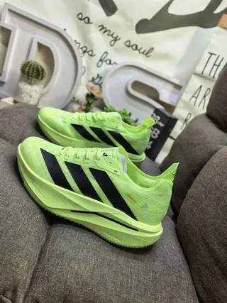 Adidas Green Black Knit Upper Three-Stripe Side Branding Running Shoes
