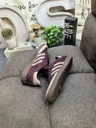 Adidas Purple Gold Glitter-Embellished Stripes Cupsole Construction Sneakers