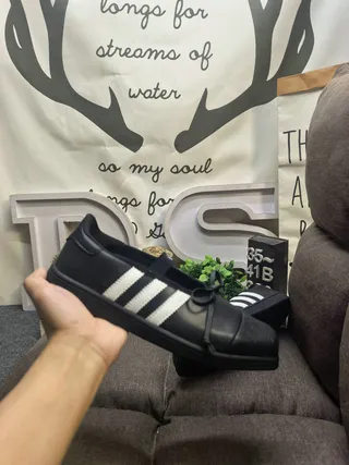 Adidas Mary Jane Black White Leather-Like Upper Three Stripes Mary Jane Shoes
