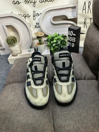 Adidas Black Army Green Sole Layered Suede And Mesh Upper Chunky Sneakers