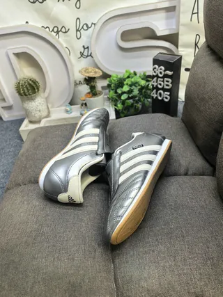 Adidas Silver Beige Laceless Velcro Closure Quilted Toe Cap Indoor Soccer Shoes