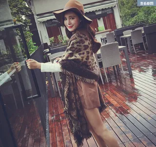 Beige Brown Knitted Leopard Print Scarve