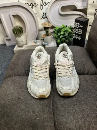 Adidas White Gray Midsole Mesh And Synthetic Overlay Construction Chunky Sneakers