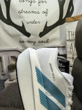 Adidas White Blue Lightweight Racing Silhouette Dot-Patterned Striped Overlays Running Shoes
