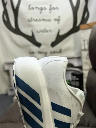 Adidas White Blue Mesh Upper Black Platform Sole Chunky Sneakers
