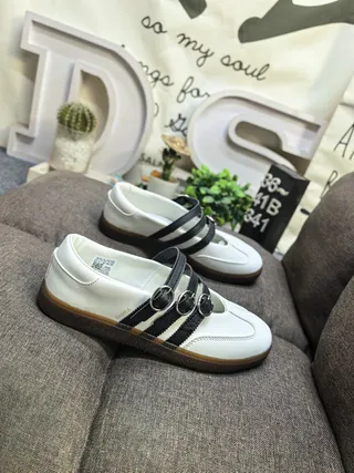 White Leather Buckle-Strap Mary Jane Shoes