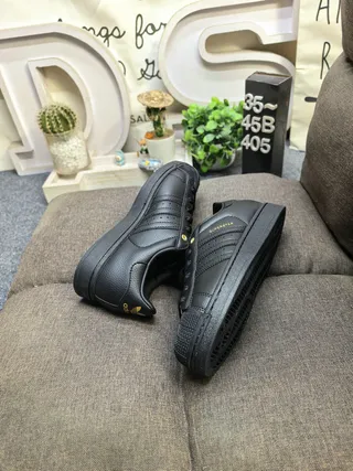 Adidas Superstar Black Gold Shell-Toe Perforated Three Stripes Lifestyle Sneakers