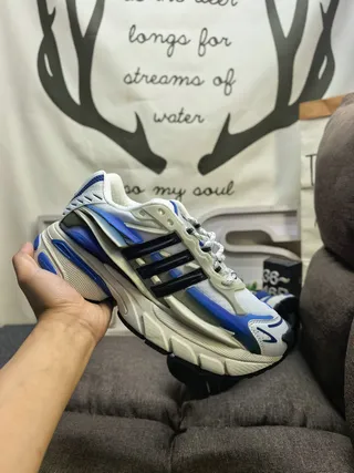 Adidas White Blue Sole Mesh And Synthetic Overlay Upper Chunky Sneakers